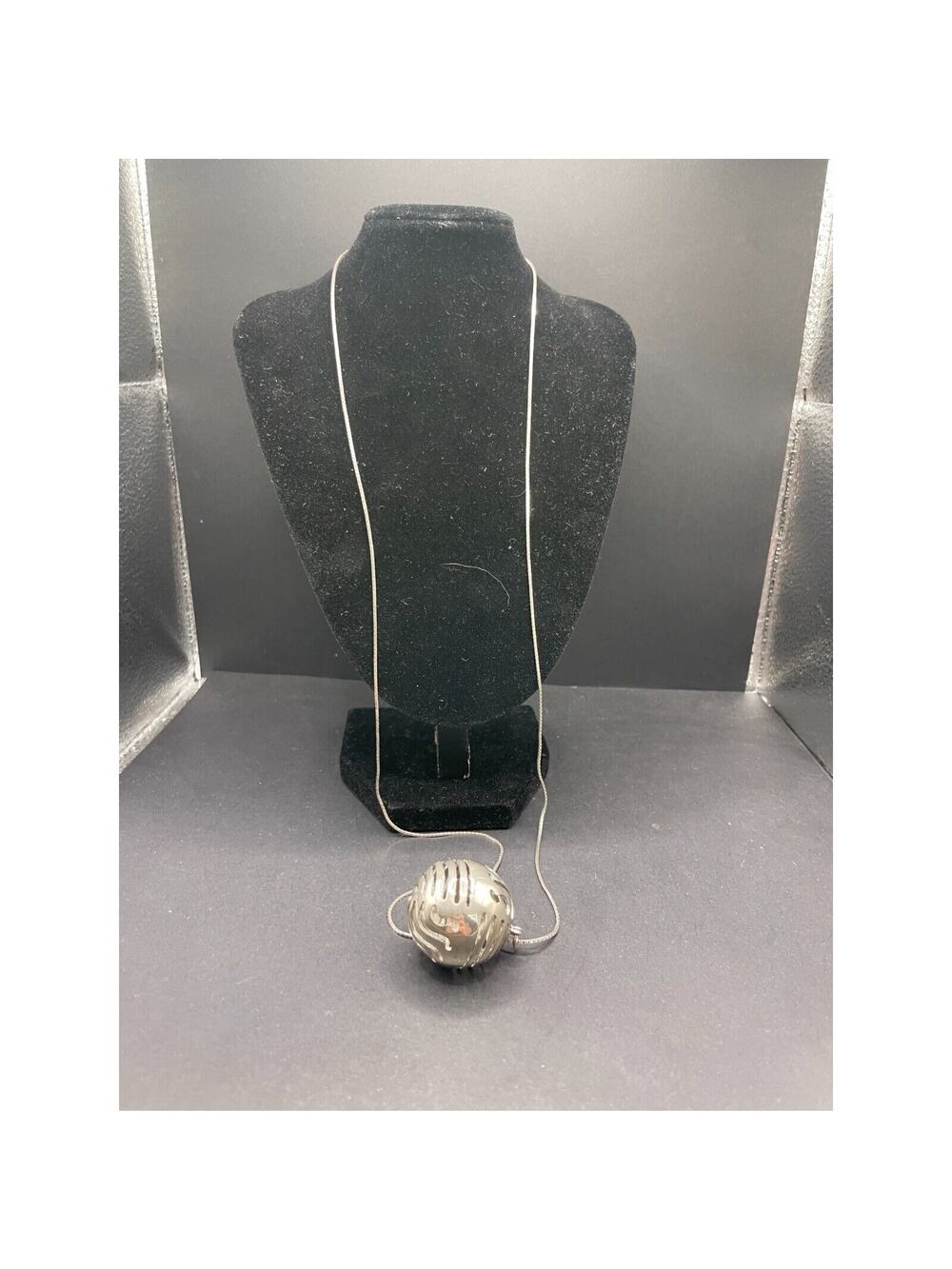 Vintage FGS 925 Sterling Silver Hollow Ball Pendant 29.5" Link Chain Necklace